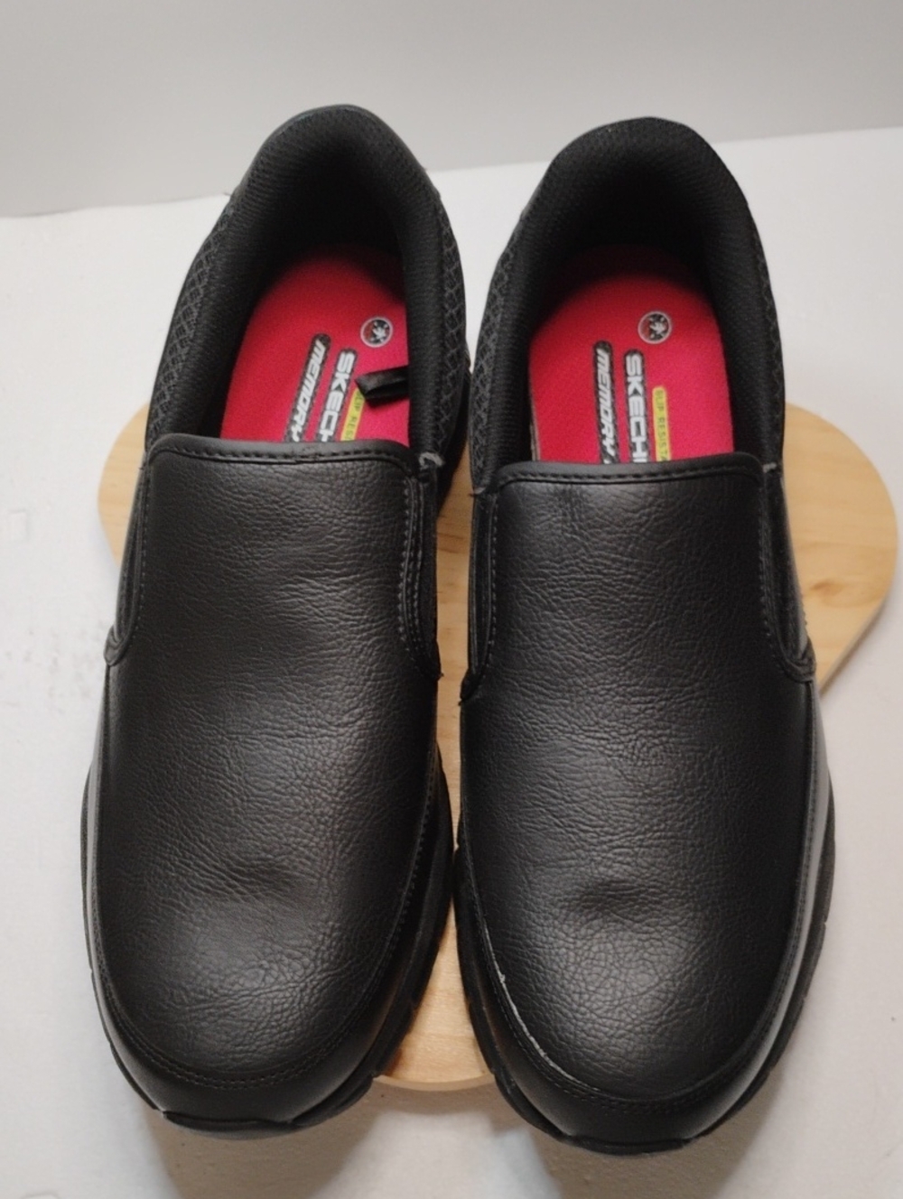 Skechers Black Slip-On Casual Work Loafers with Red Insole